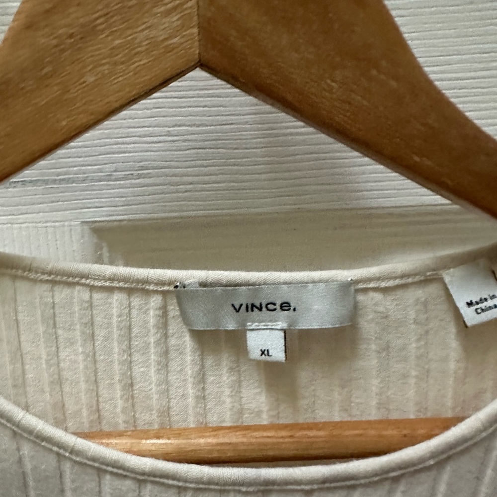 Vince Cream White Ribbed Short Sleeve Crew Top CL - Picture 3 of 7